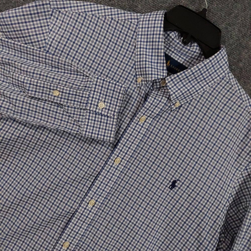 Ralph Lauren Shirt Mens XL Blue White Check Plaid Button Down Long Sleeve Casual